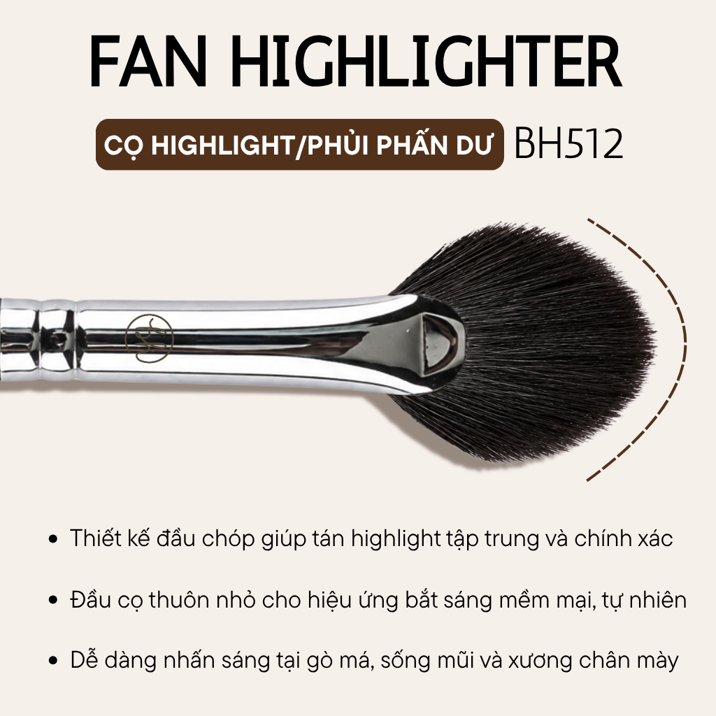 Cọ Quạt Highlight BH Cosmetics Fan Highlighter Brush BH512